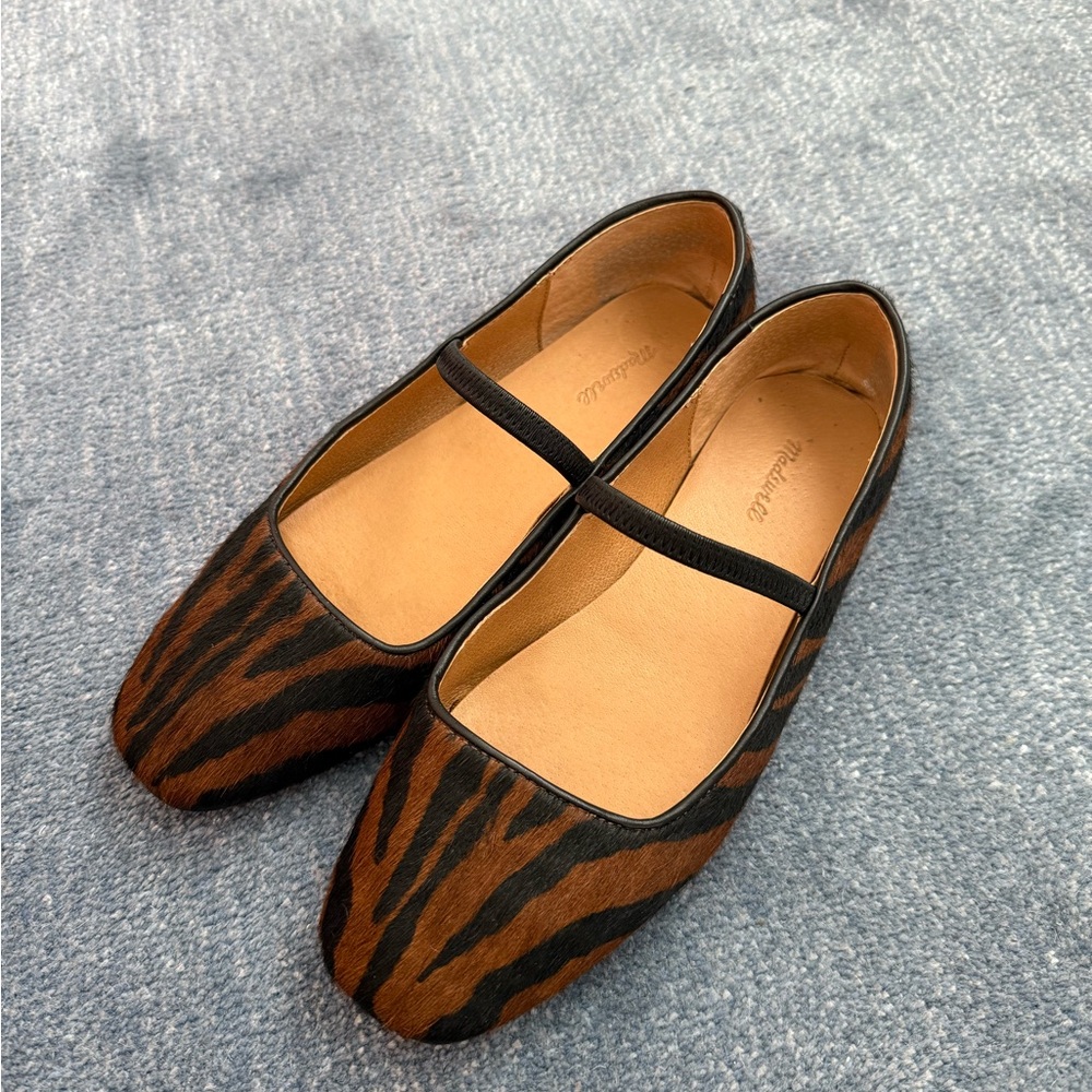 Madewell Zebra Print Mary Jane Flats - Black and Brown